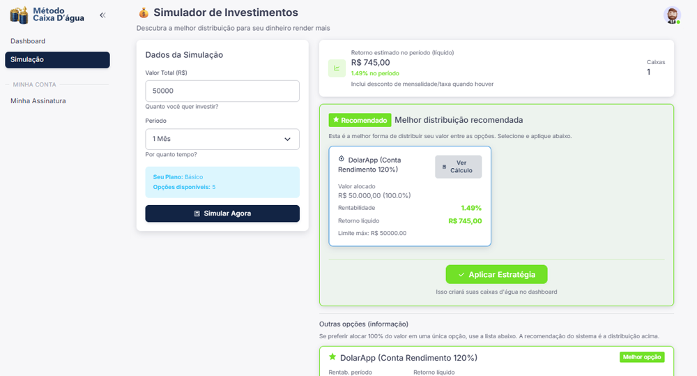 Simulador Método Caixa D'Água